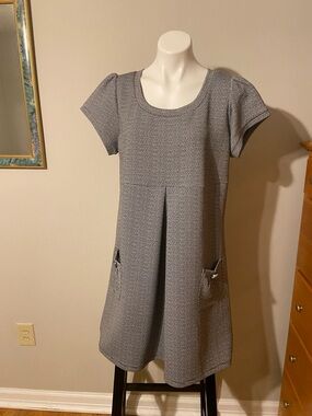 Enfocus Studio Gray Textured Scoop-Neck Mini Dress with Pockets
